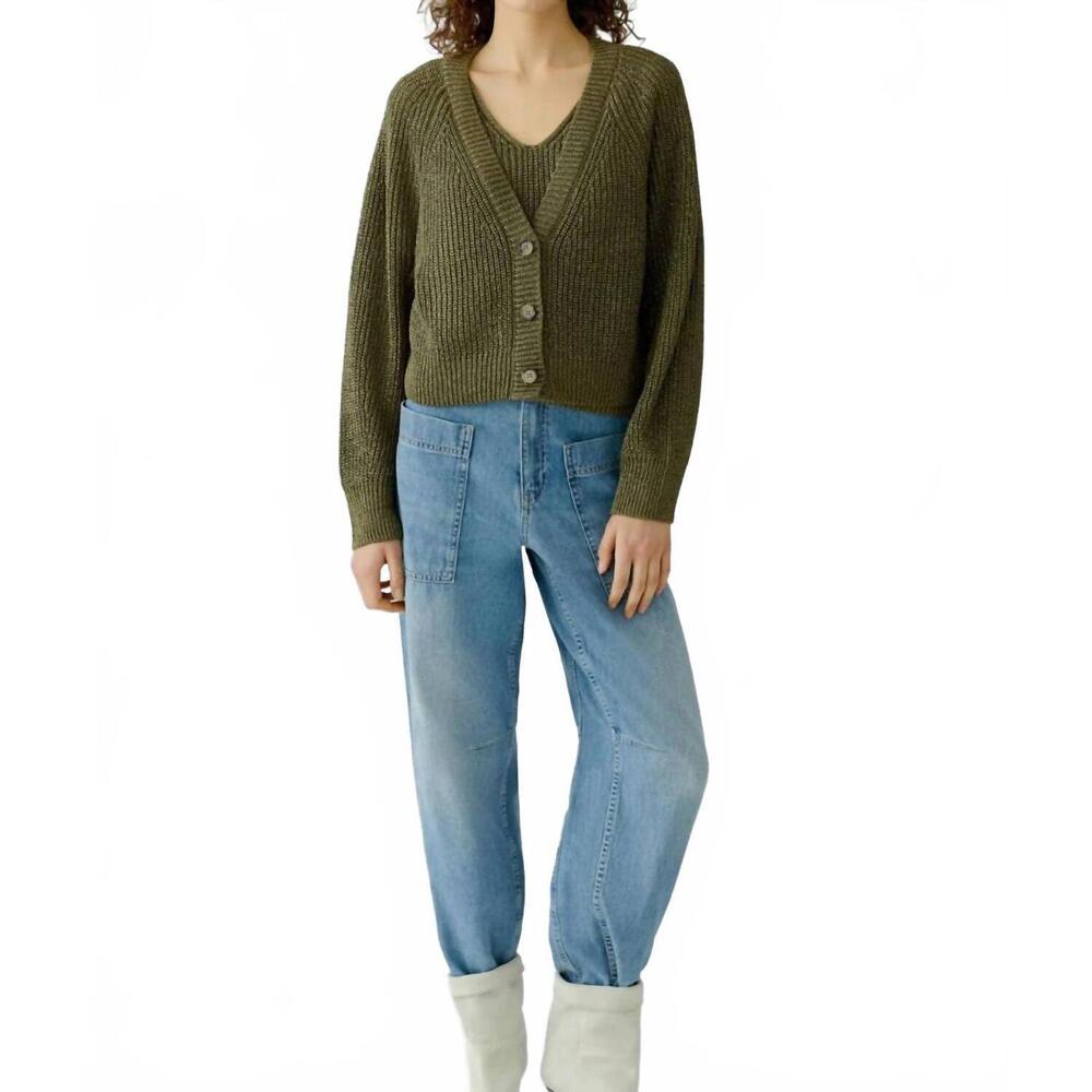 NEW OUI button front long sleeve cardigan in green garden